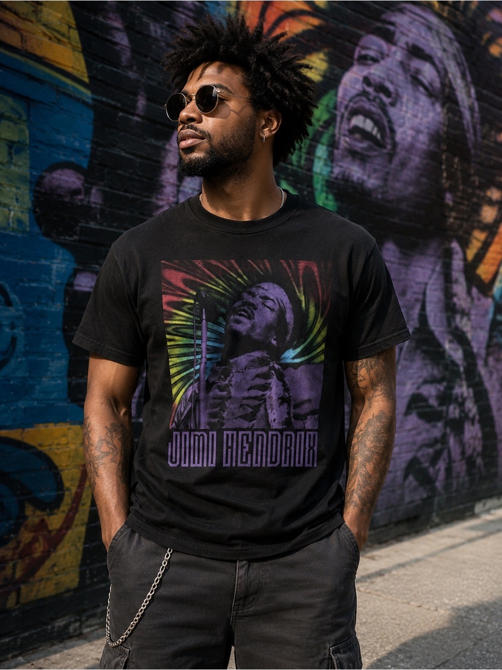 Jimi Hendrix Graphic Band Tee – Psychedelic Print – Black – XL